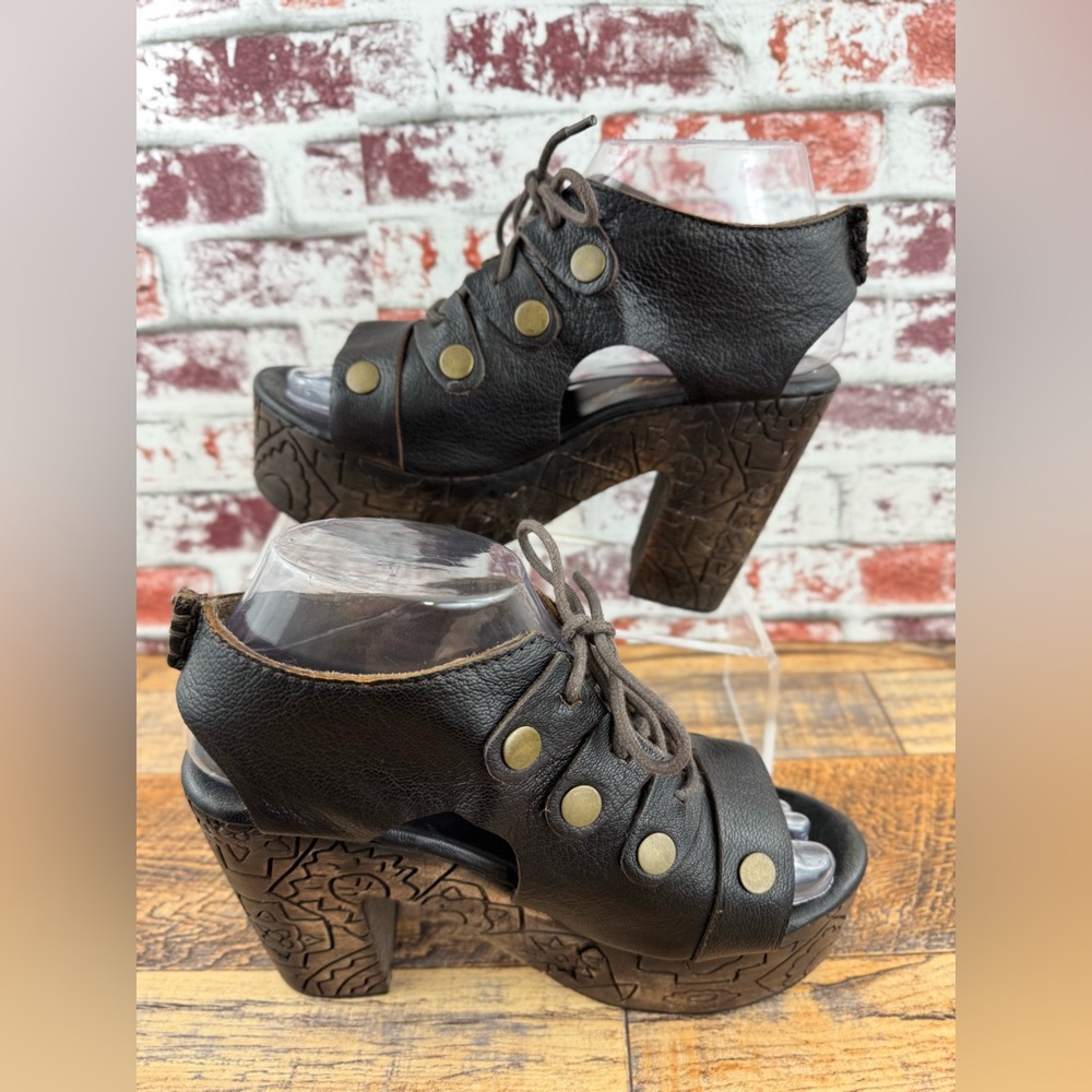 Free People FARRAH Dark Brown Leather / Wood Platform Heels, Women's Size 38 - Picture 3 of 16